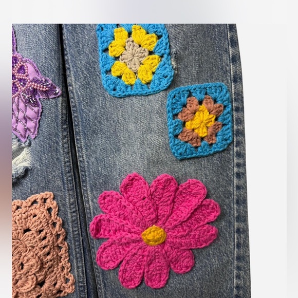 Unique Funky Patchwork Pants Women Reworked 90's Boyfriend Pacsun Size 26 - Picture 5 of 8